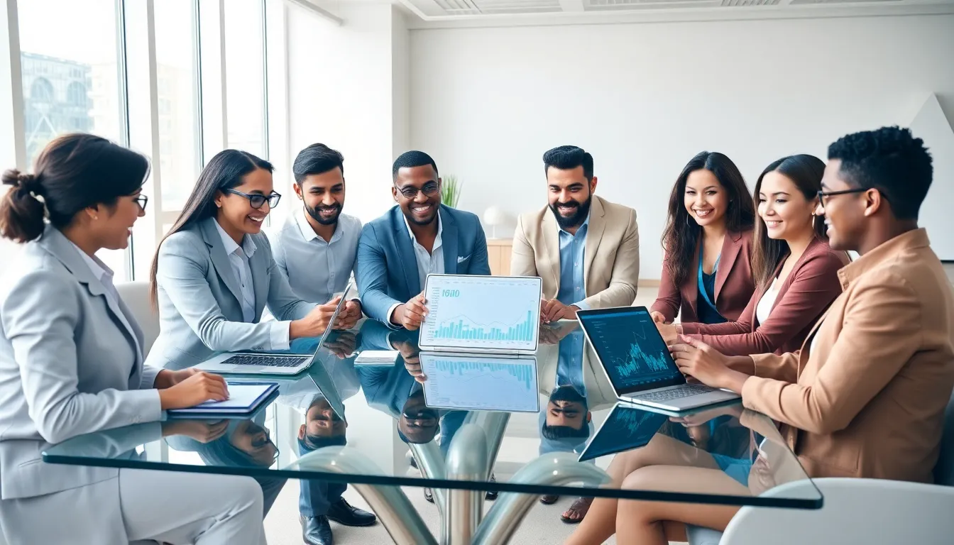 diverse team collaborating on fintech solutions in a modern office.